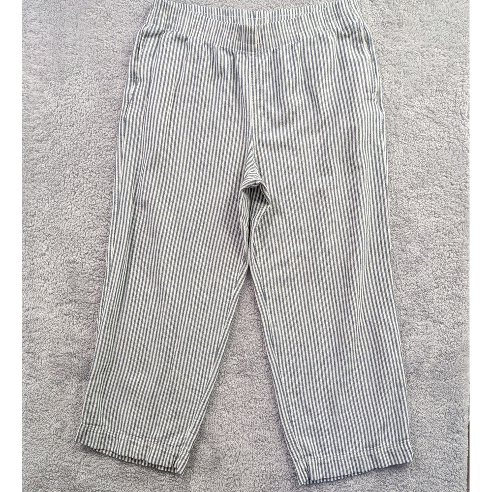 Old Navy Women's‎ Cropped Straight Pull-On Pants XL Tall Striped Linen Blend